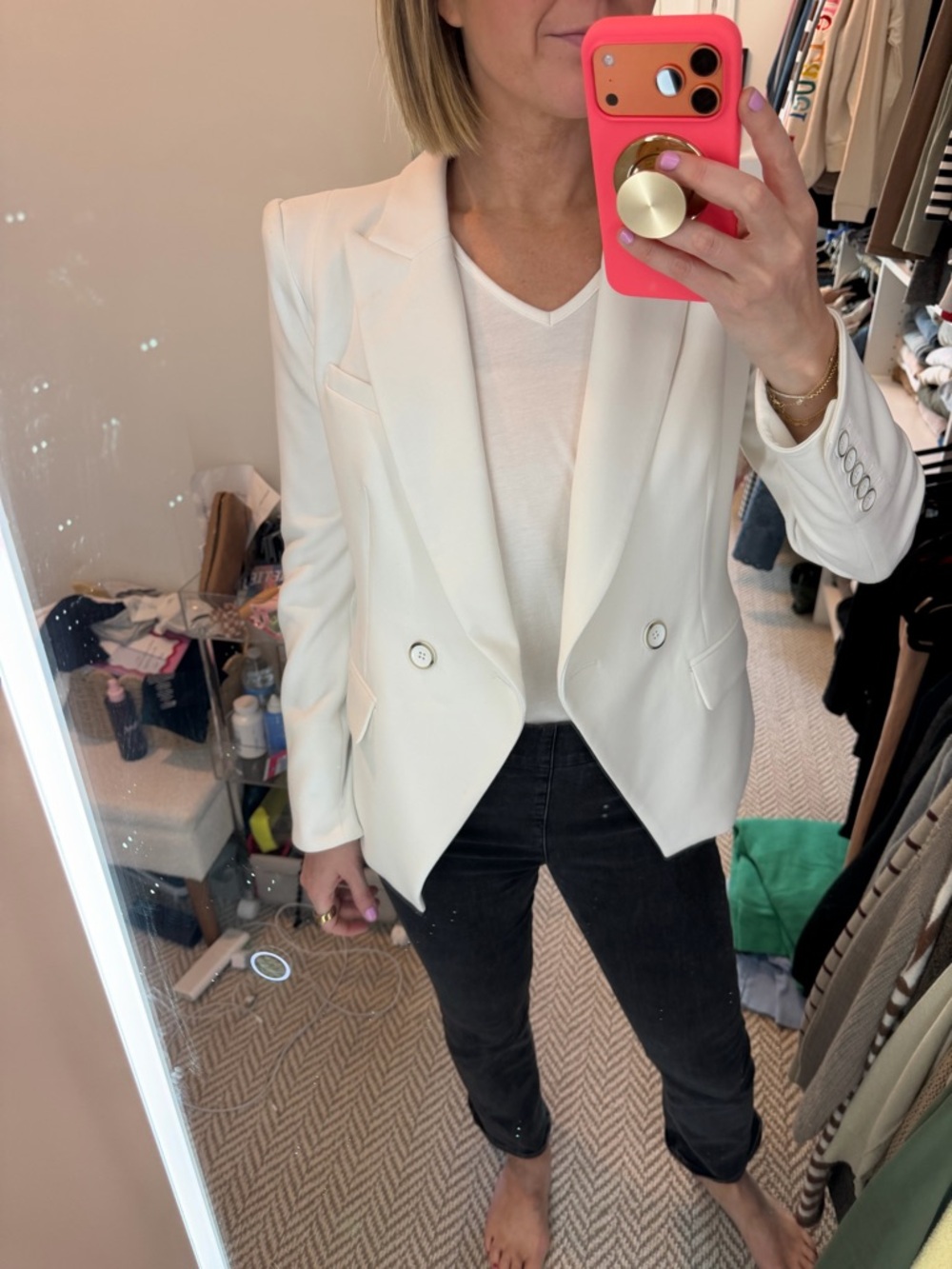 Veronica Beard Classic White Double-Breasted Blazer - Women's Tailored Jacket